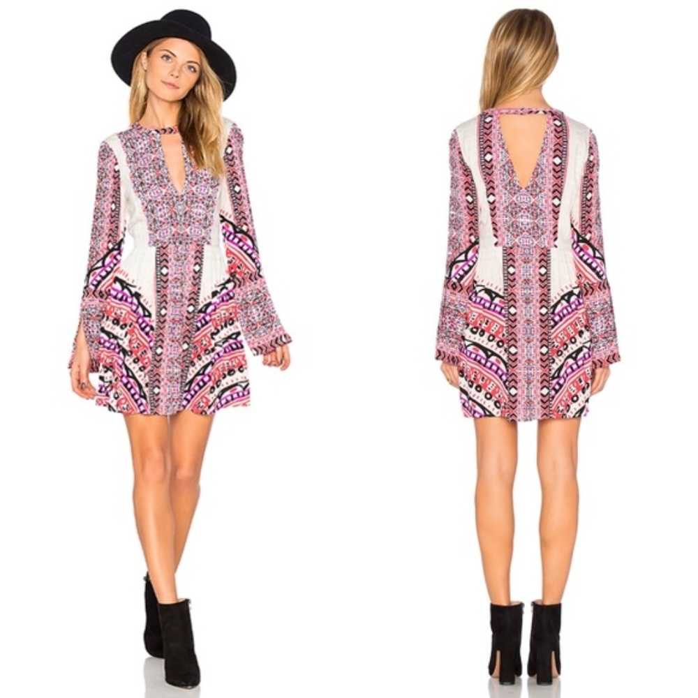 NWT FREE PEOPLE Tegan Geometric Tribal Border Print Mini Dress | Size 2